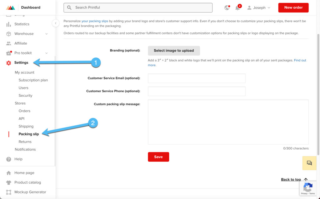 packing slip - how to use Printful with Shopify