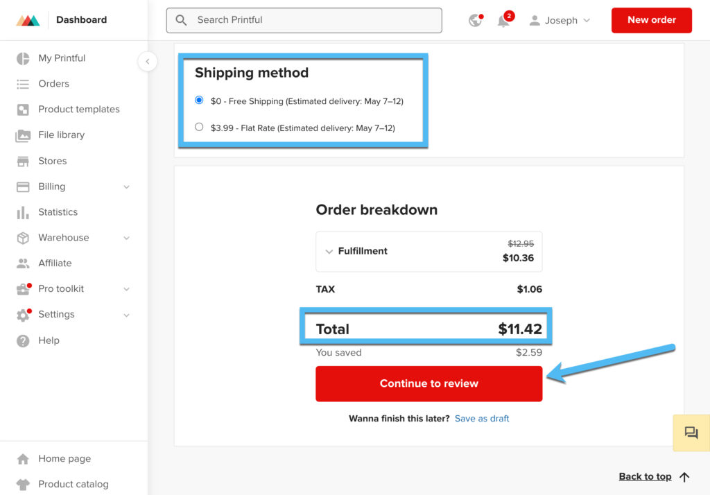 shipping method 