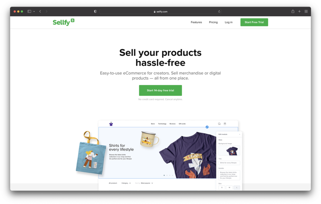 sellfy homepage - best big cartel alternatives