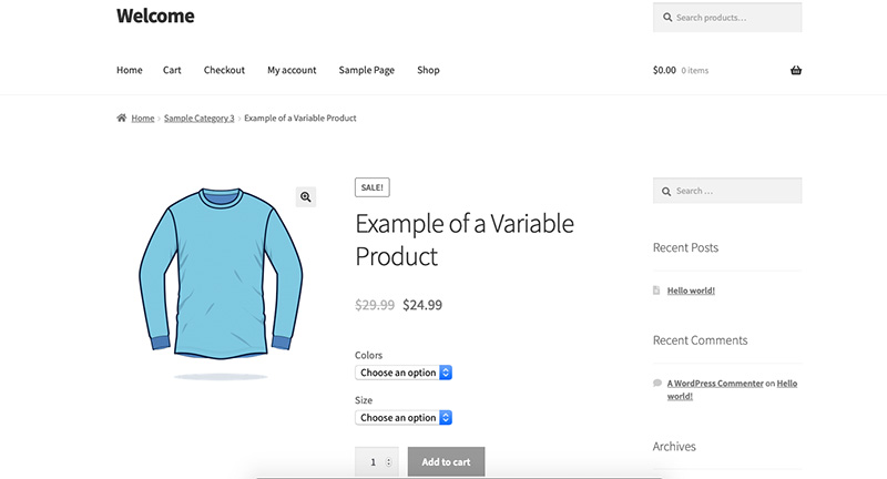 woocommerce example product