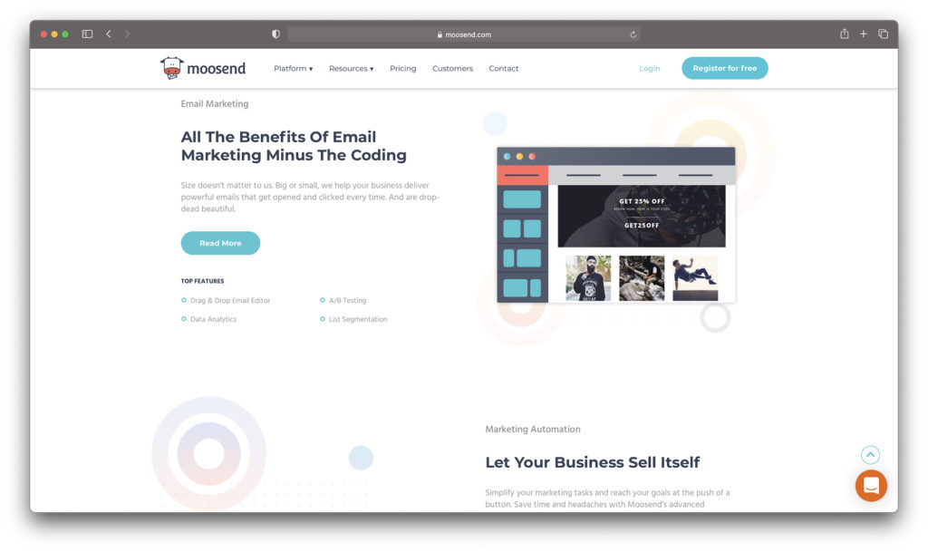 moosend homepage - best email marketing services