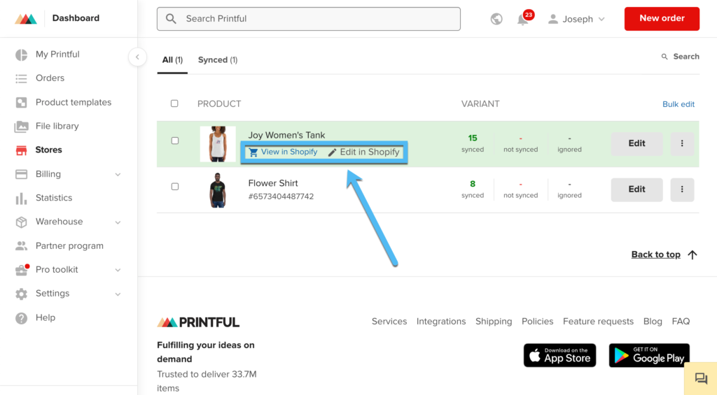 view in shopify - what is Printful