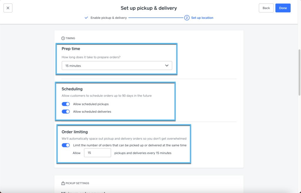 prep time on Square Online for Restaurants