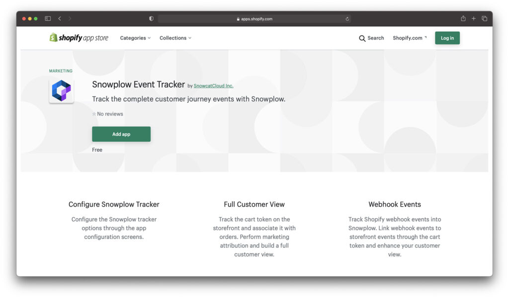 snowplow events tracker shopify analytics app