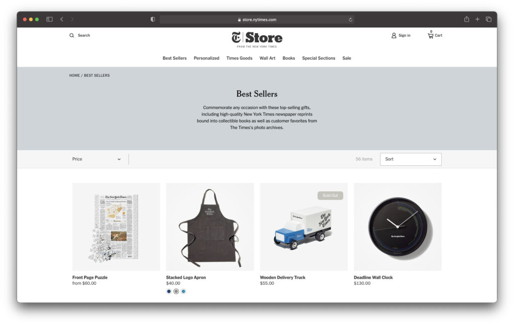 the new york times store - shopify website example