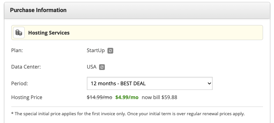 SiteGround purchase form