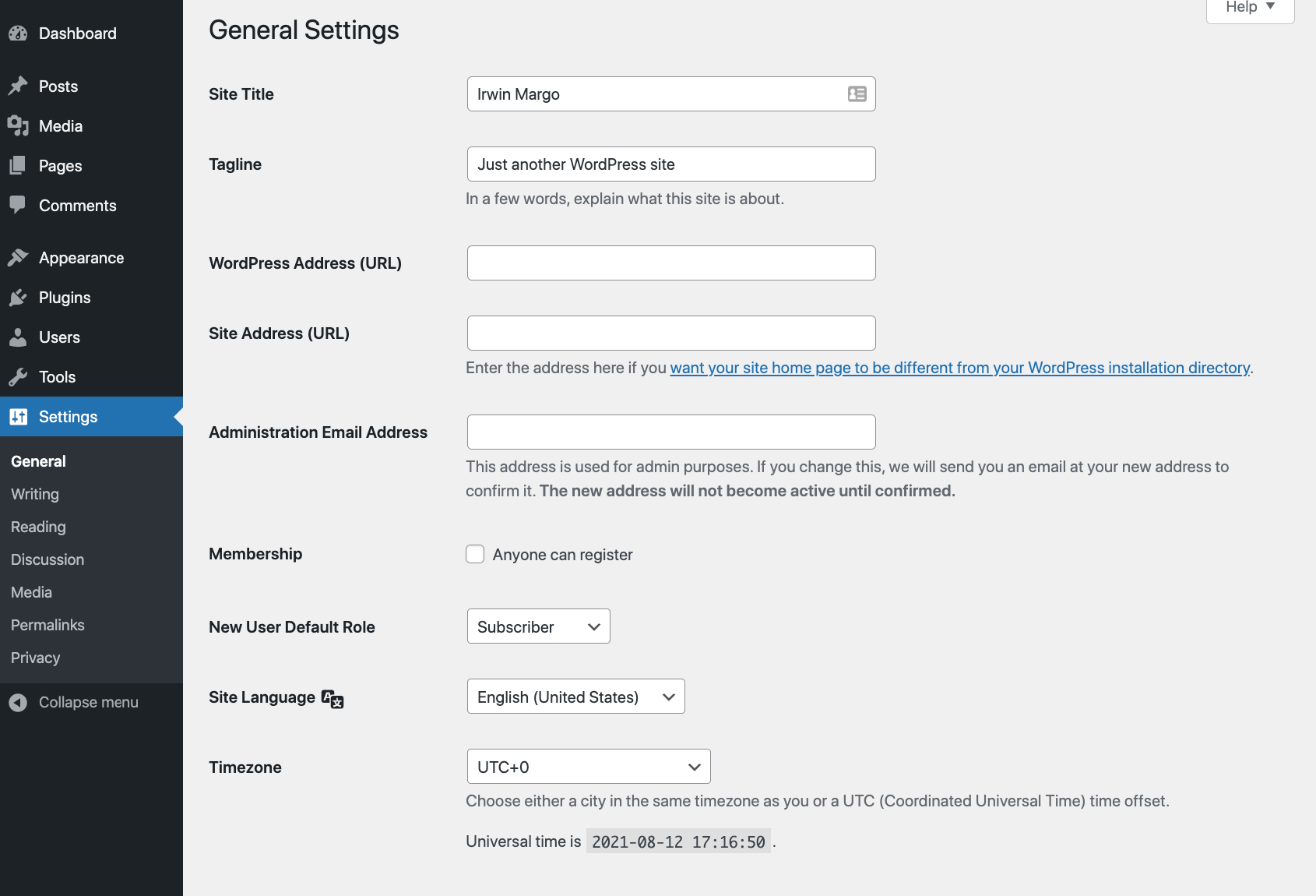 How to build a WordPress website: general settings