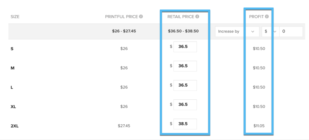 retail price and profit for Printful and WooCommerce