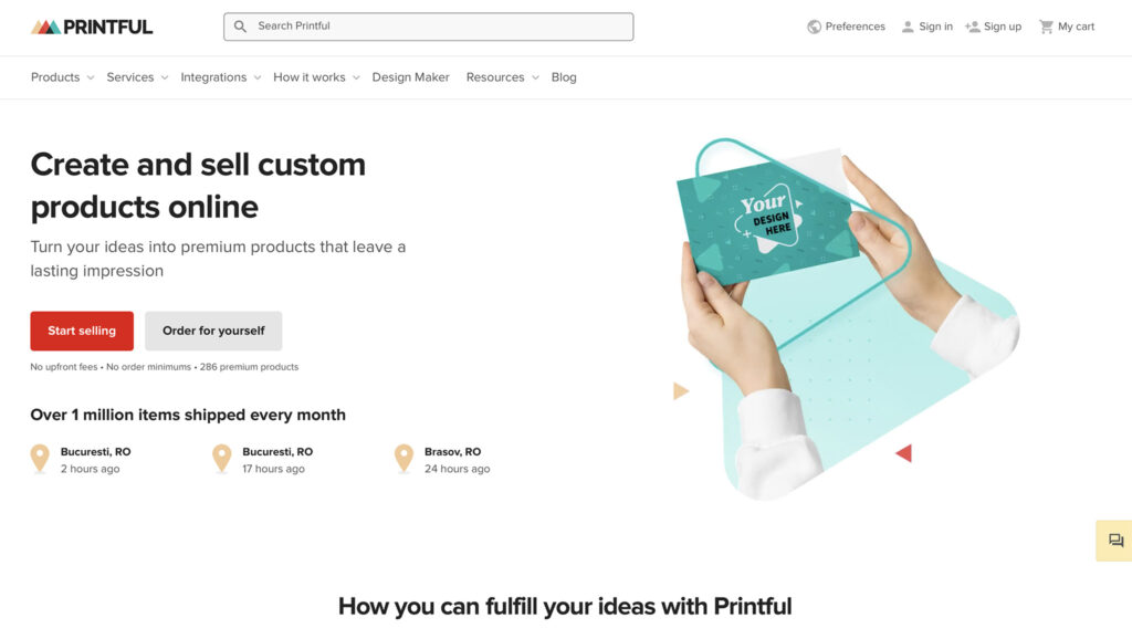 printful homepage - printful vs apliiq