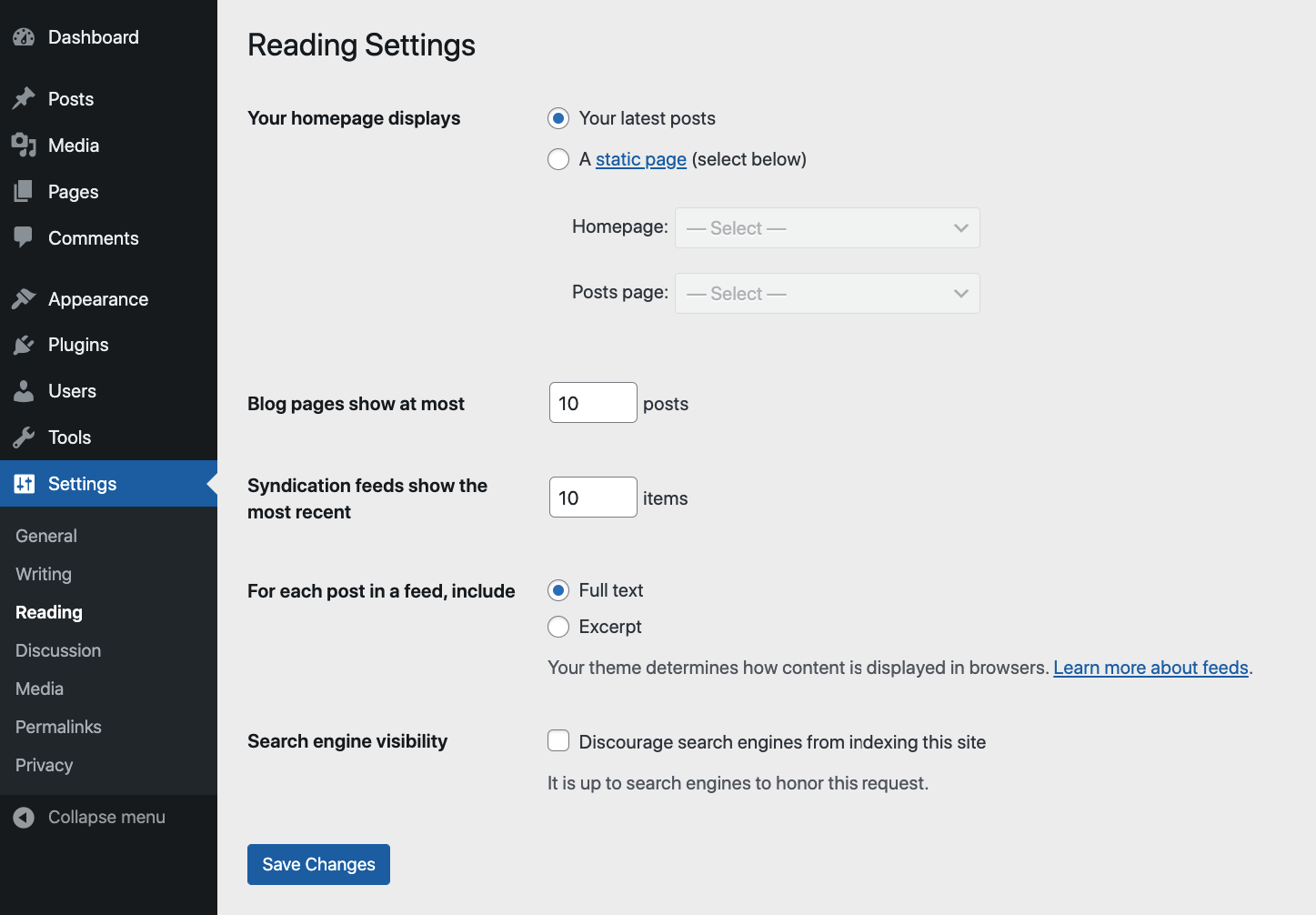 How to build a WordPress website: reading settings