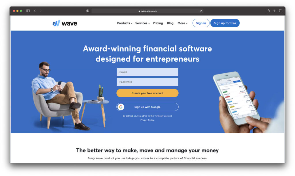 wave accounting homepage - best accounting software