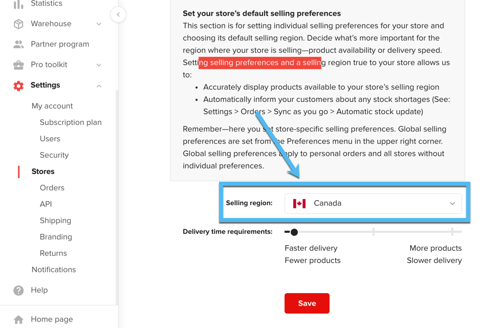 Canada selling region 