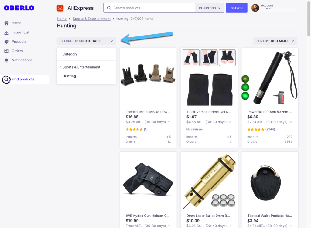 filter by country - how to start a dropshipping business
