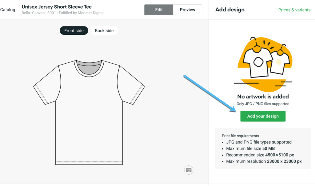 add your design - Printify with Shopify