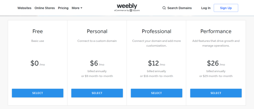 weebly pricing