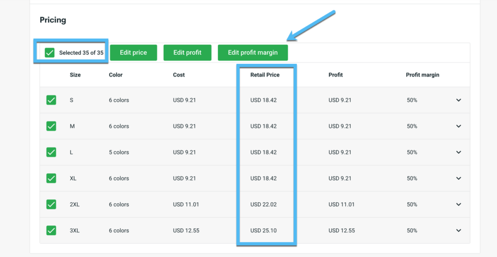 change pricing and profit - Printify with Shopify