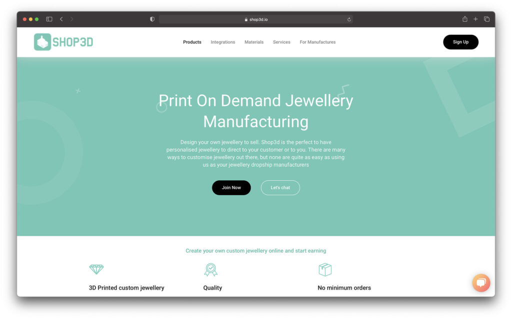 shop3d - best print on demand company for selling jewelry