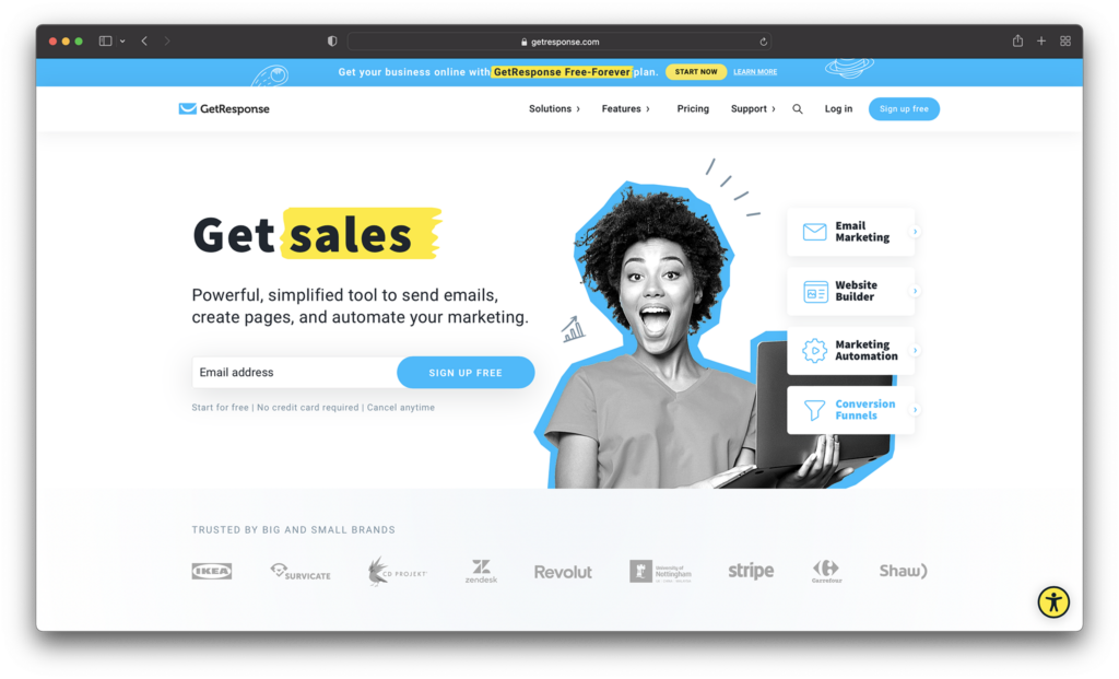 getresponse homepage - best activecampaign alternatives