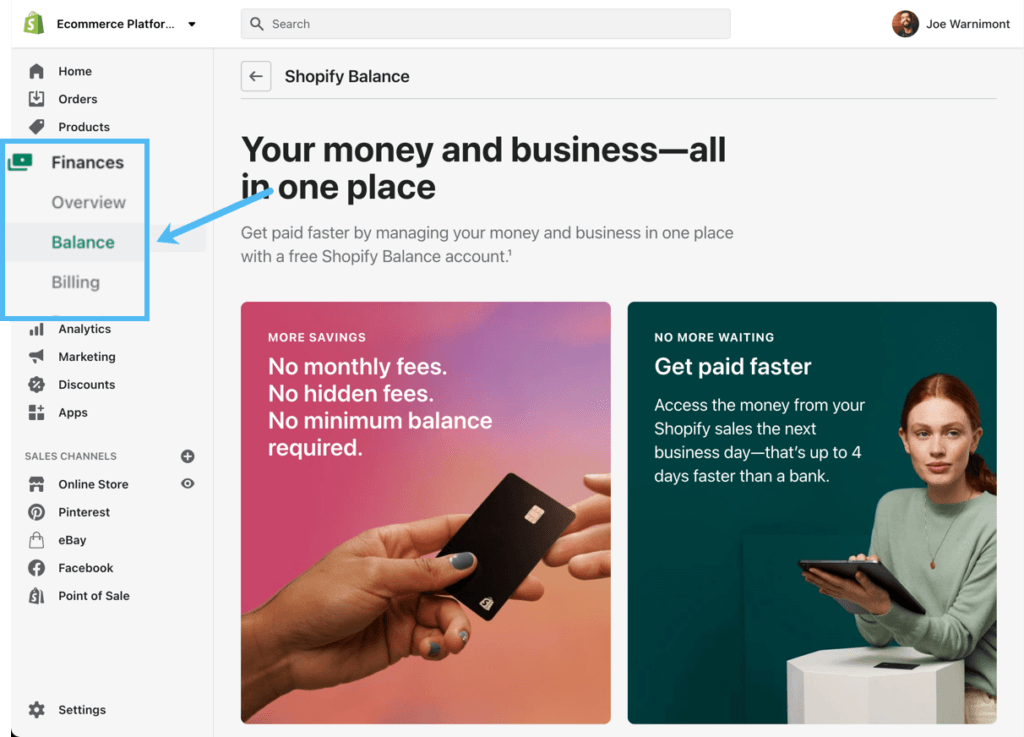 Shopify Balance button