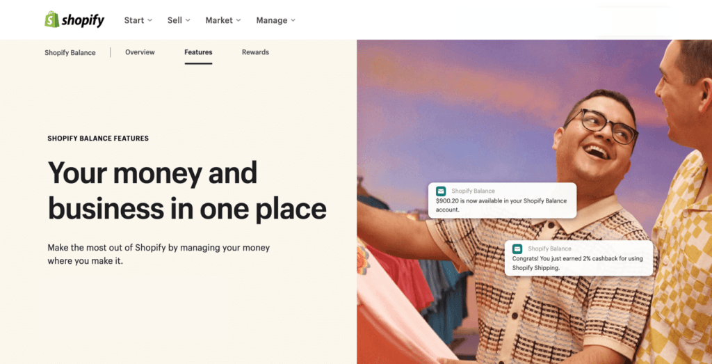 Shopify Balance features page
