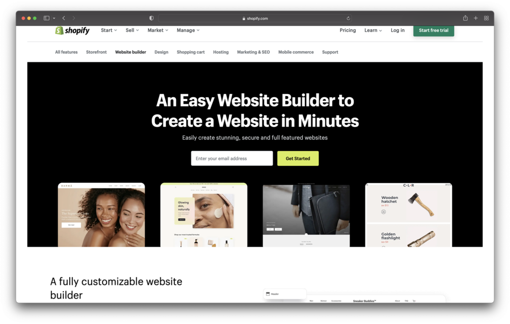 shopify website builder for artists