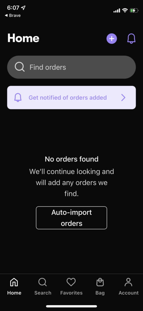 home page of app
