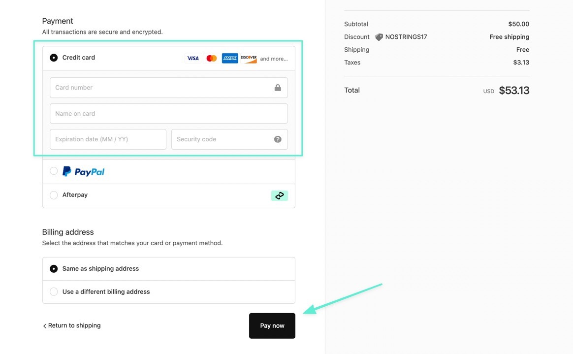This is what Shopify Payments looks like