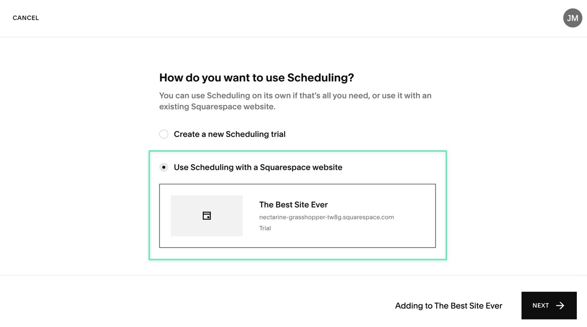 link schedule to Squarespace website 