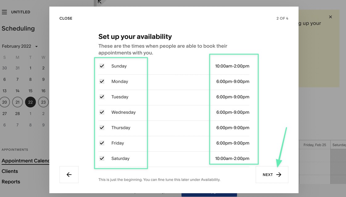 set available times 