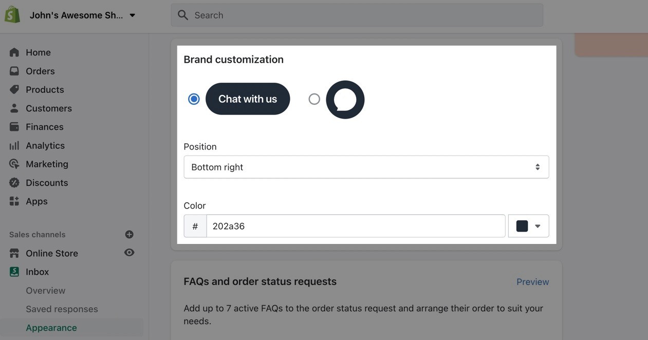 brand customization for Shopify Inbox