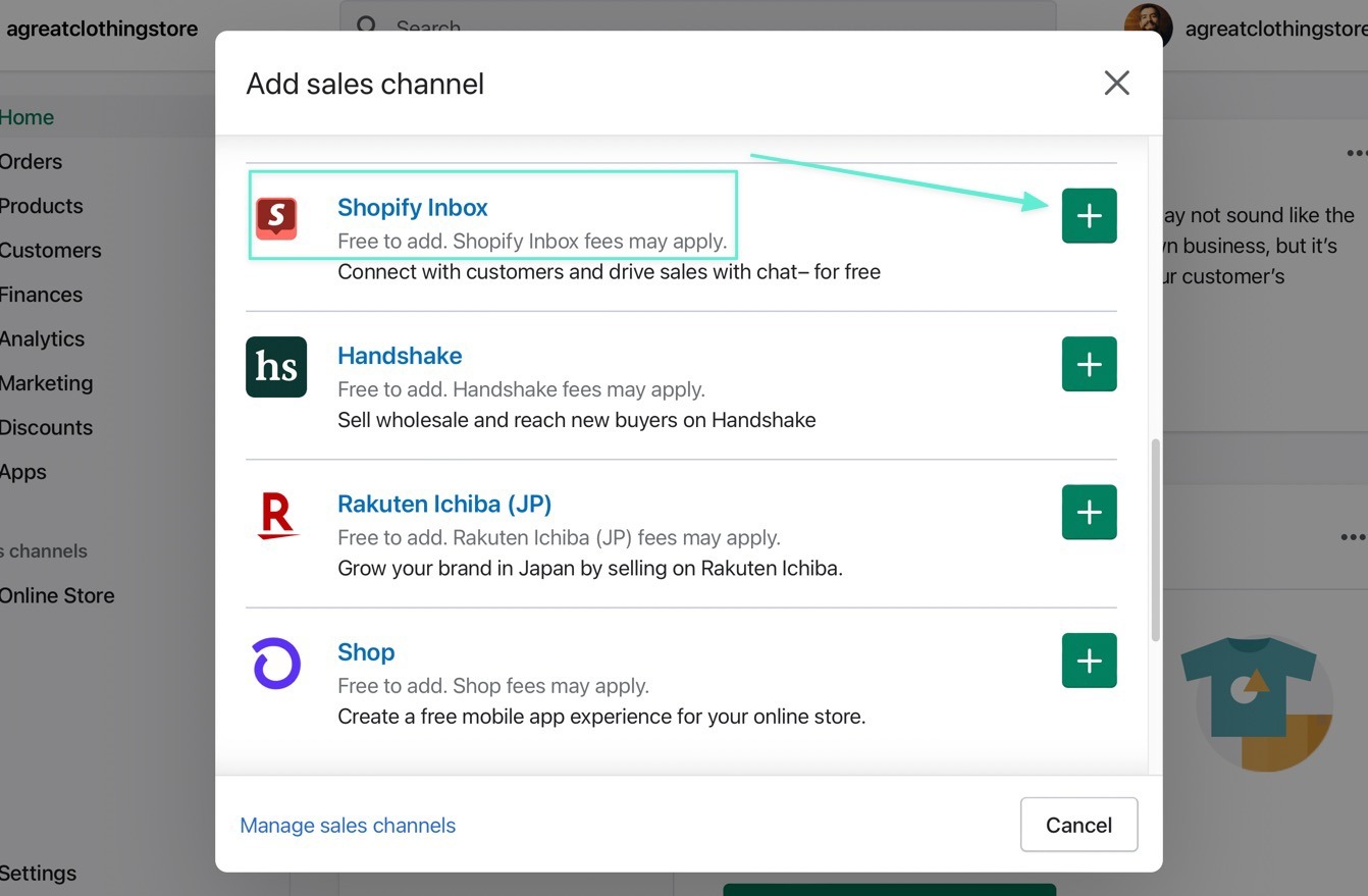 add Shopify Inbox as a sales channel
