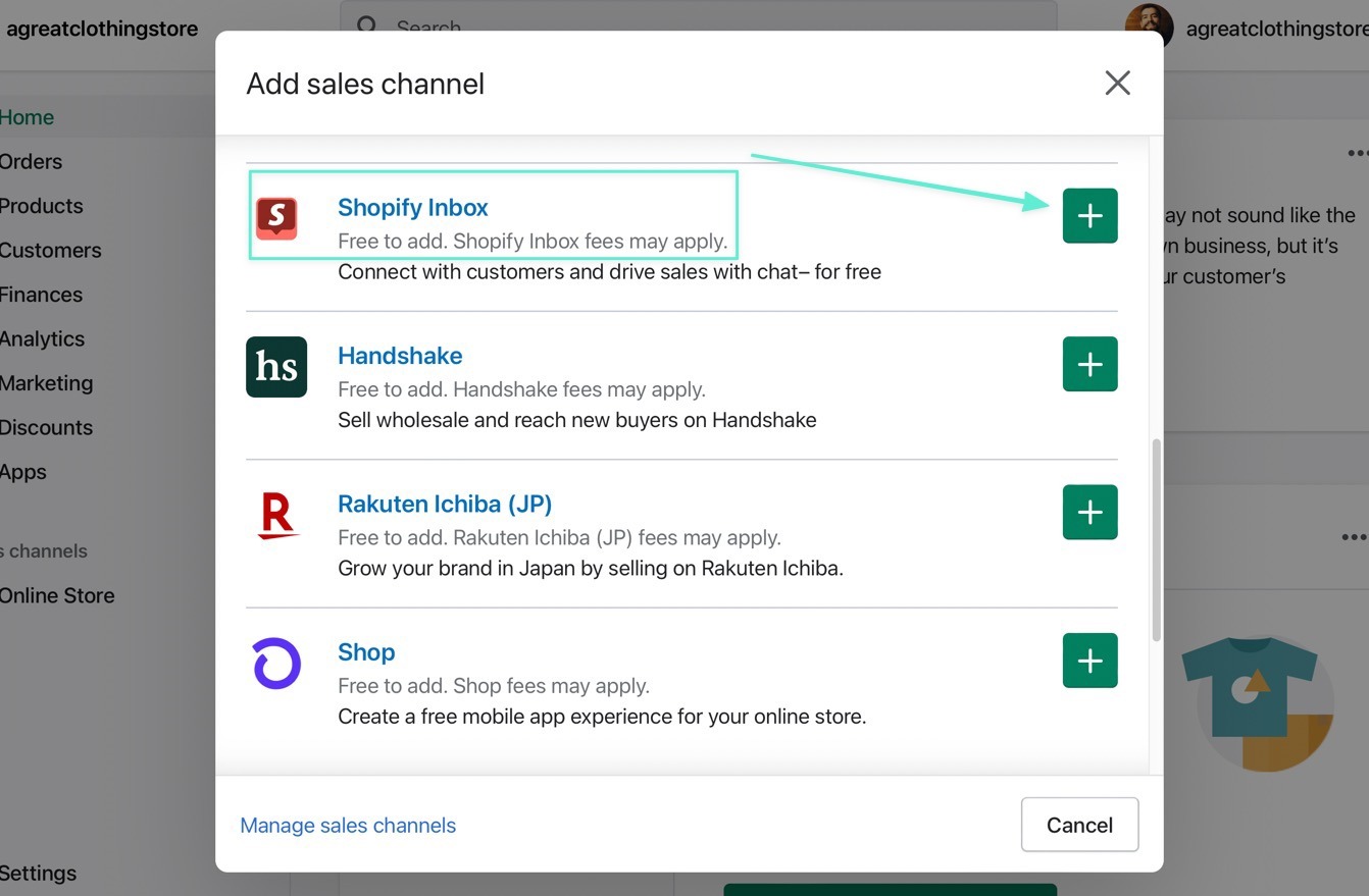 add Shopify Inbox as a sales channel 
