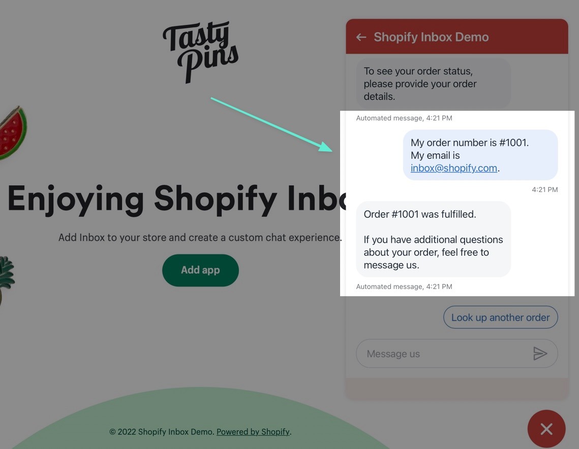 Shopify Inbox order number