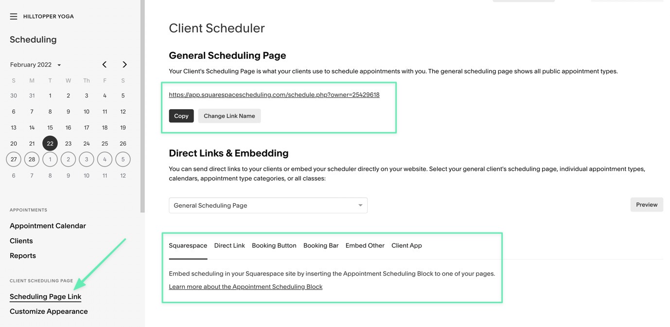 scheduling page link 