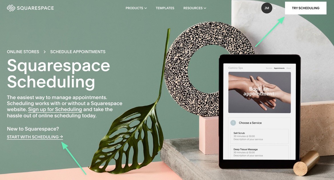 Squarespace scheduling homepage 