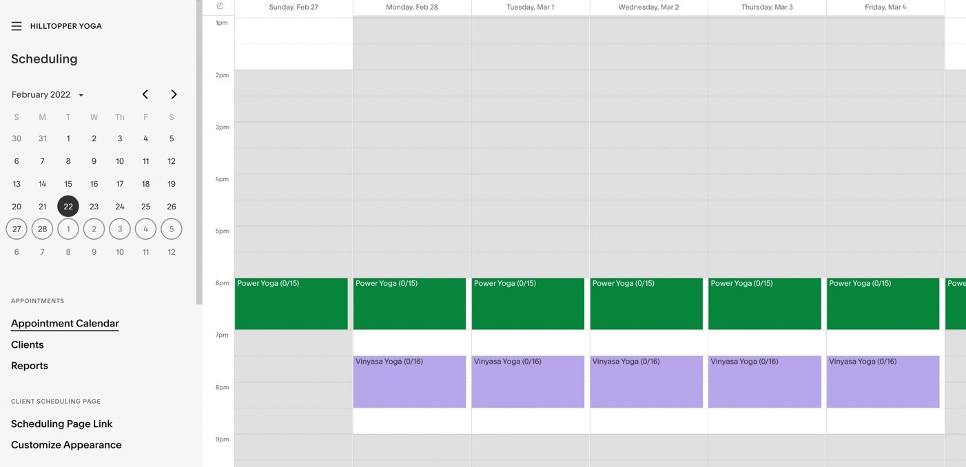 backend view of Squarespace scheduling