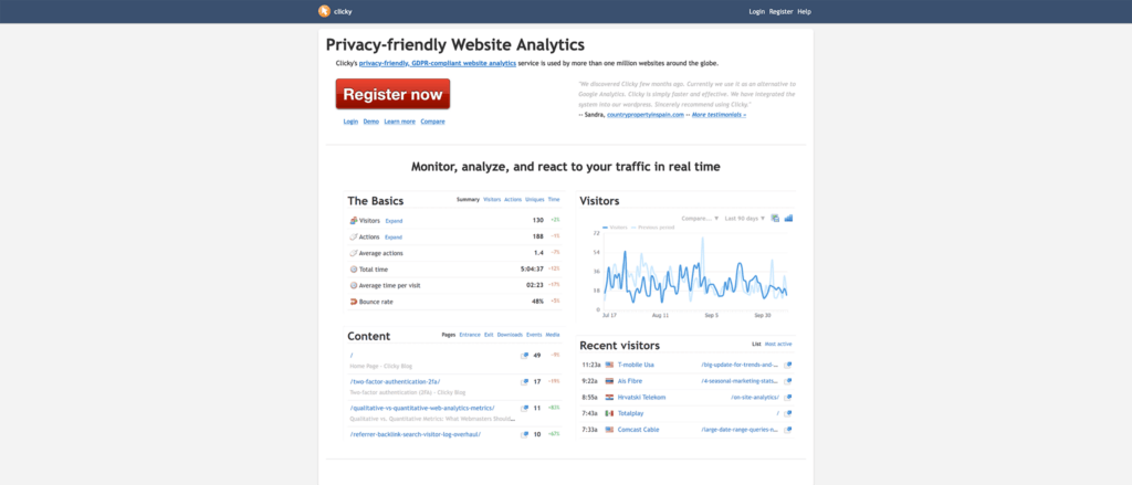 clicky - best ethical website analytics