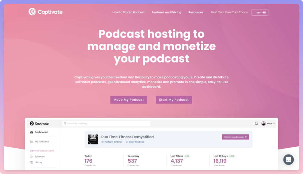 captivate - best podcast hosting platform