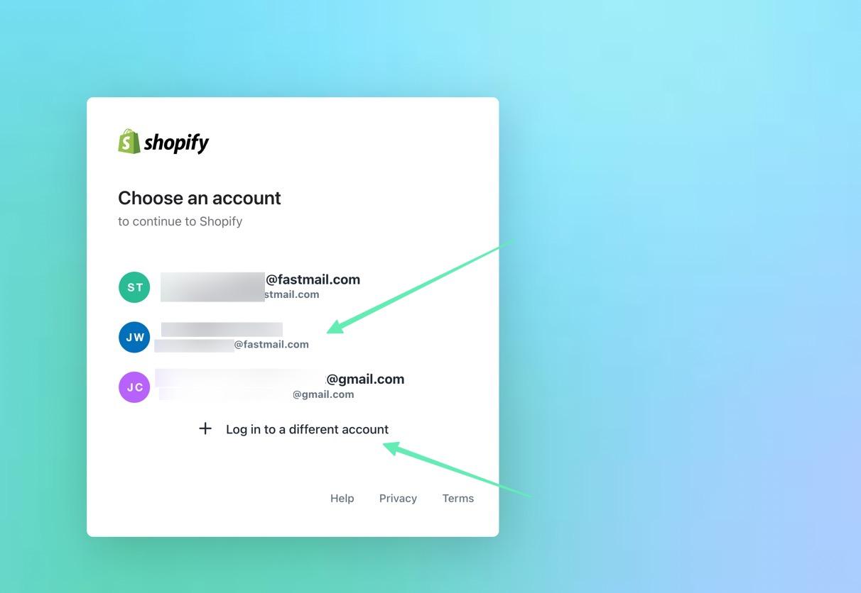 different account on Shopify Admin