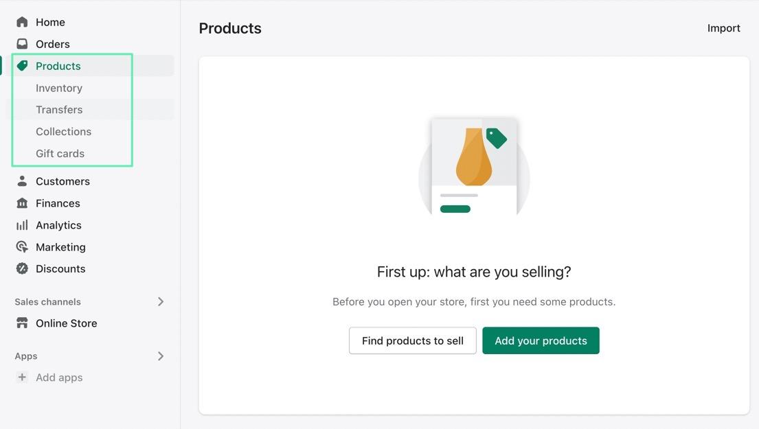 products on the Shopify Admin