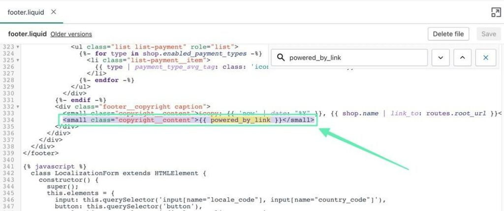 delete the powered by link code