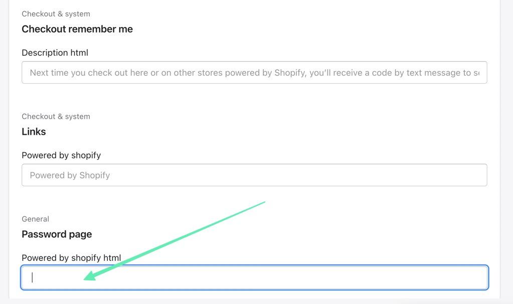 how to remove Powered By Shopify from password page
