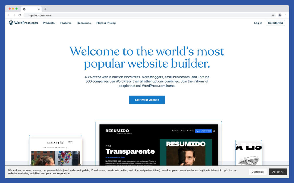 wordpress com - best webflow alternatives