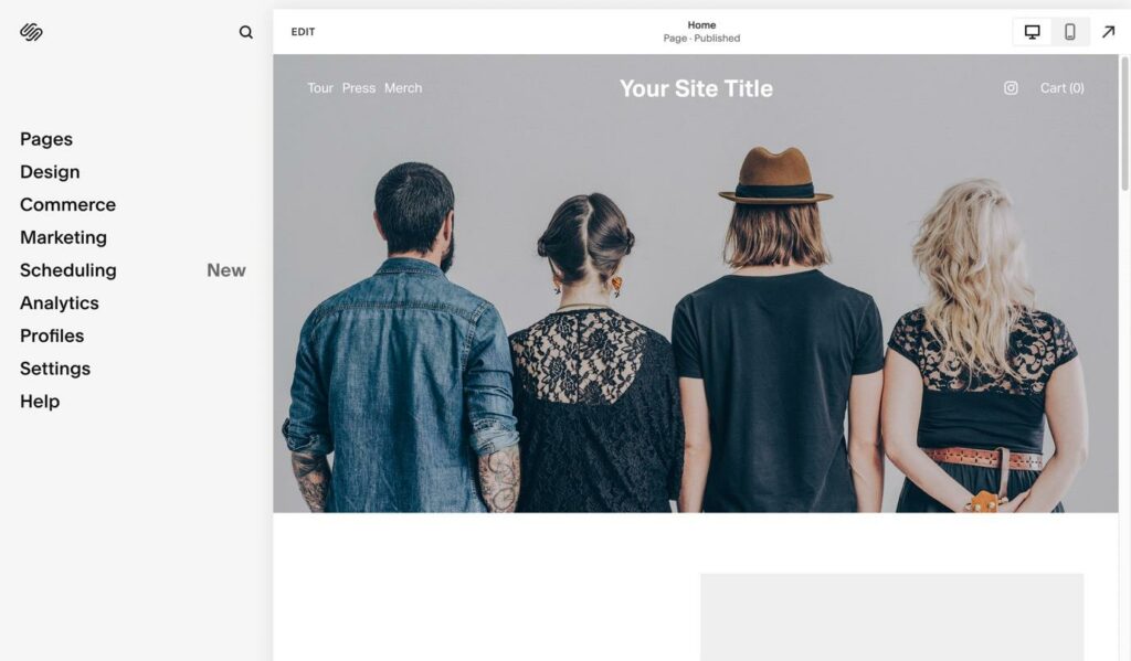 the squarespace dashboard