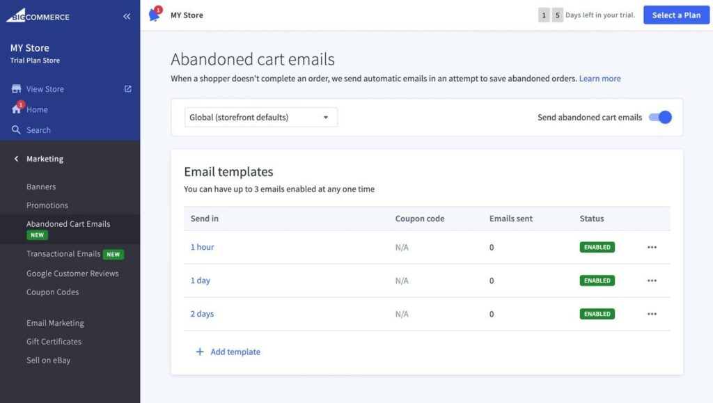 bigcommerce abandoned cart emails