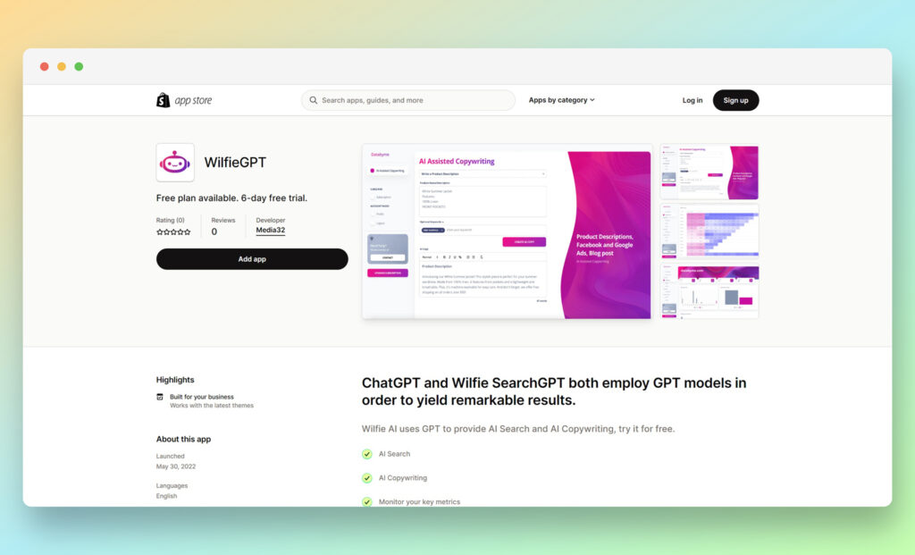 WilfieGPT - product description apps for shopify