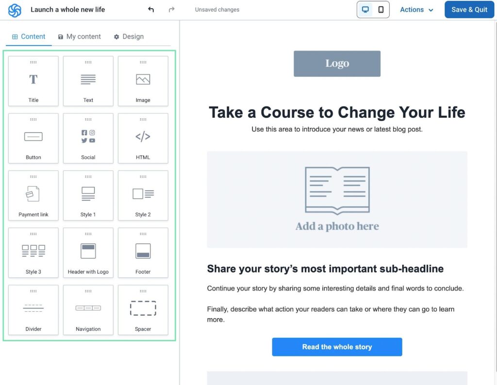 creating a marketing email in Sendinblue