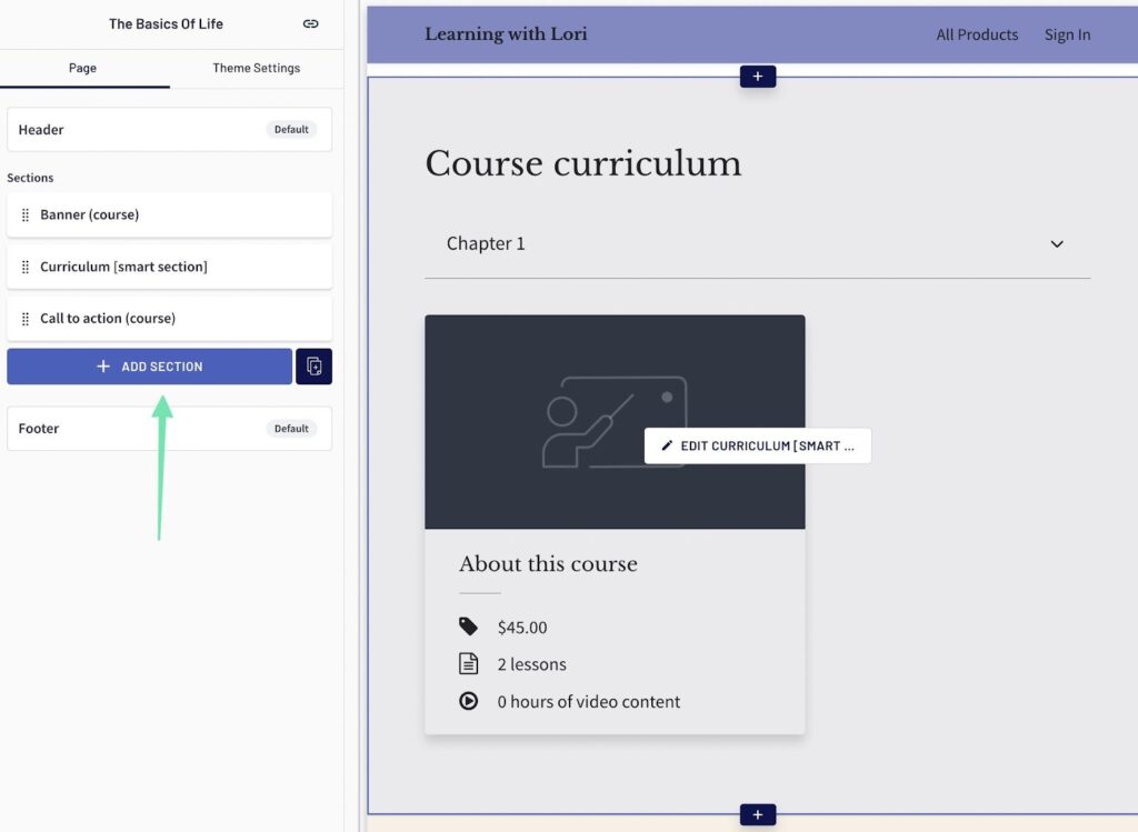 adding a section to the online course