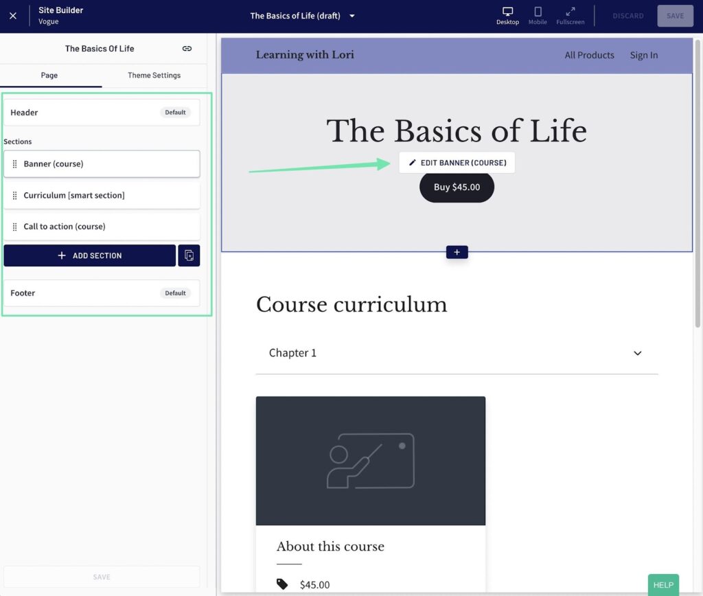editing the banner - how to create an online course for free