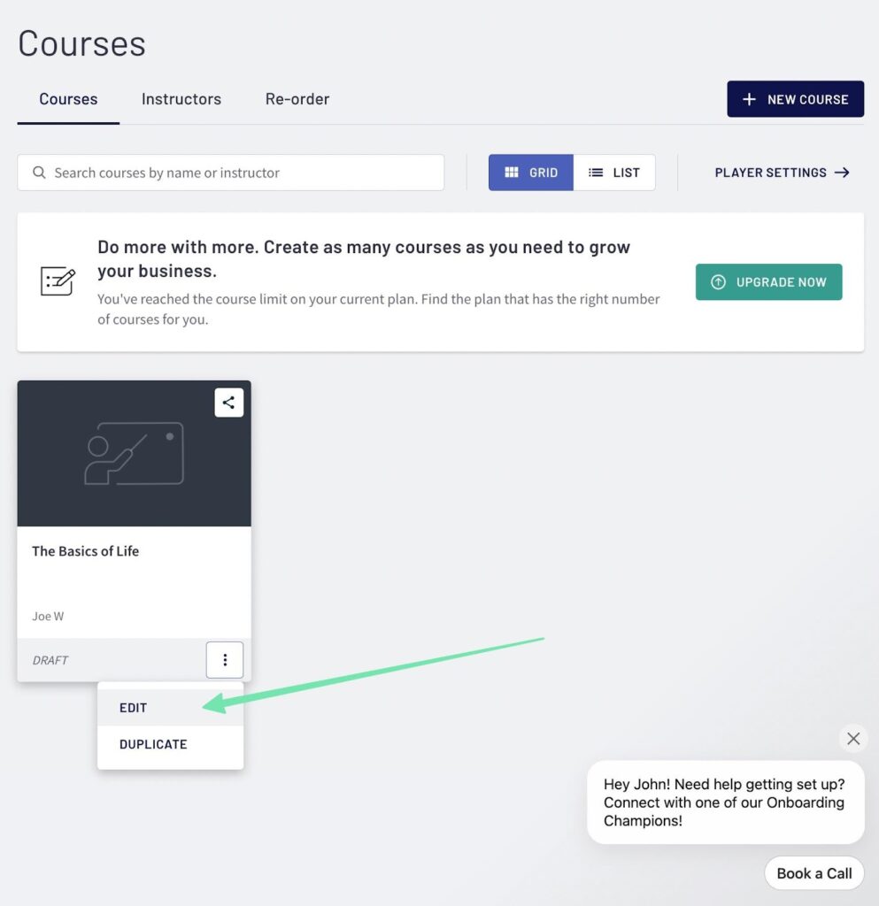 edit the course